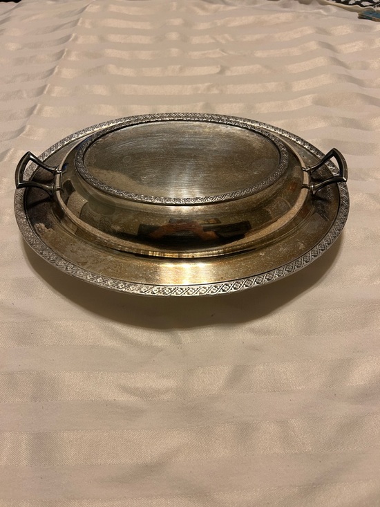 Rosette Other - Vintage Silver-platedOval Serving Tray with Handles. Rosette